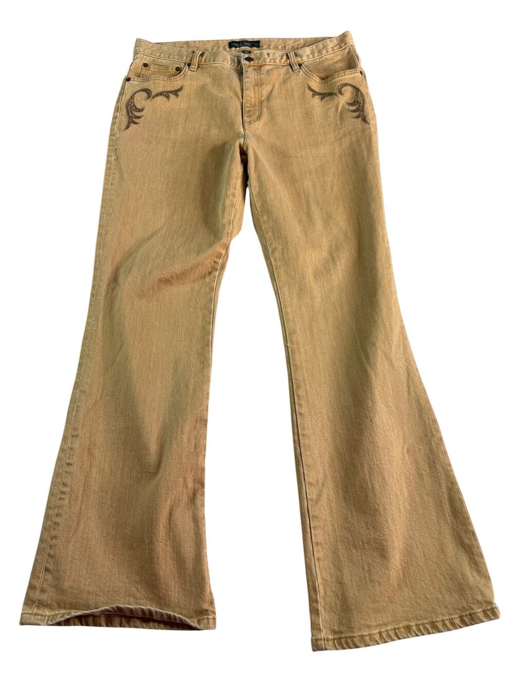Lauren Jeans Co Ralph Lauren Tan Straight Leg Jeans Rhinestone Scroll Size 14